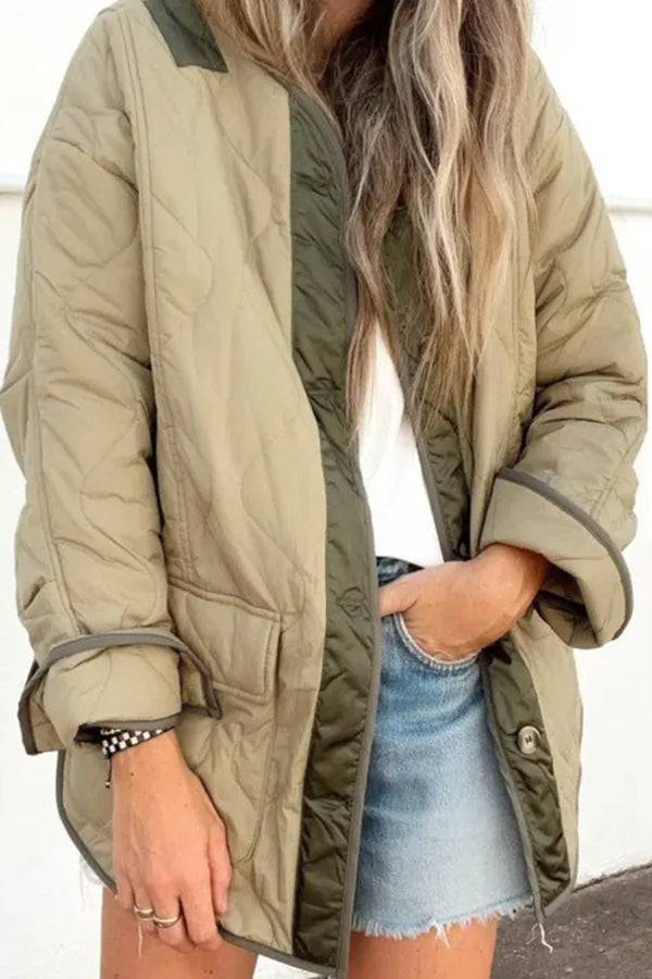 Loose bawełna kurtka kolor Block kieszenią casualowo kurtka