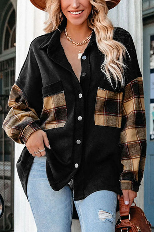 Patchwork kieszeniami na piersi oversize kurtka