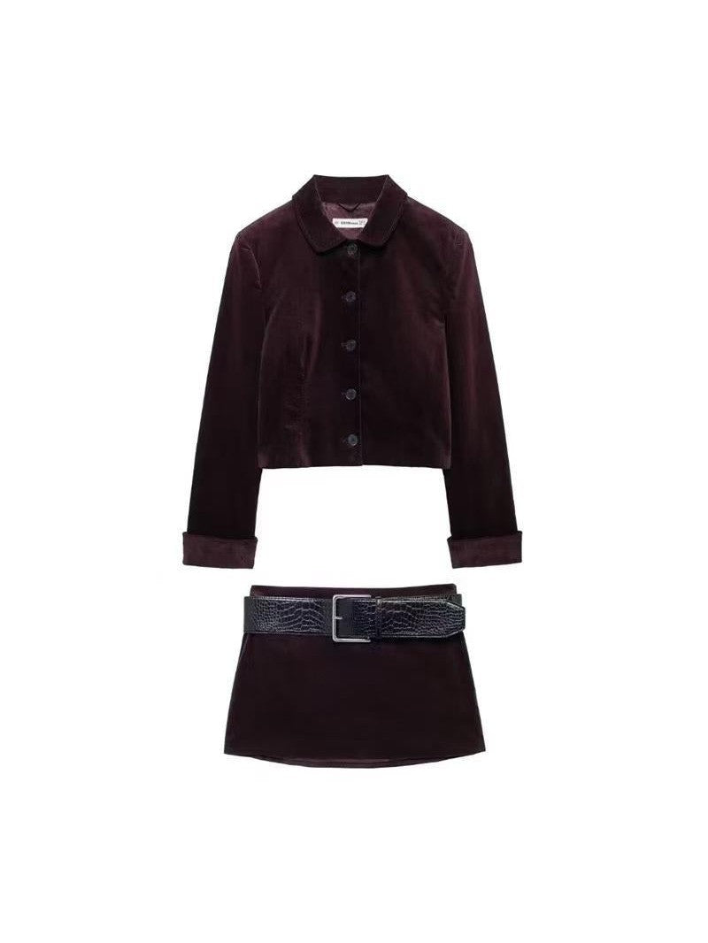Kurtka &amp; krótka Skirt z Belt Coordwation Set
