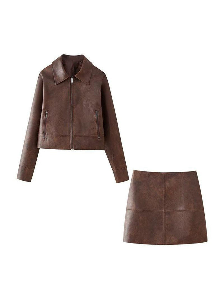 Skóra kurtka &amp; krótka Skirt Coordwation Set