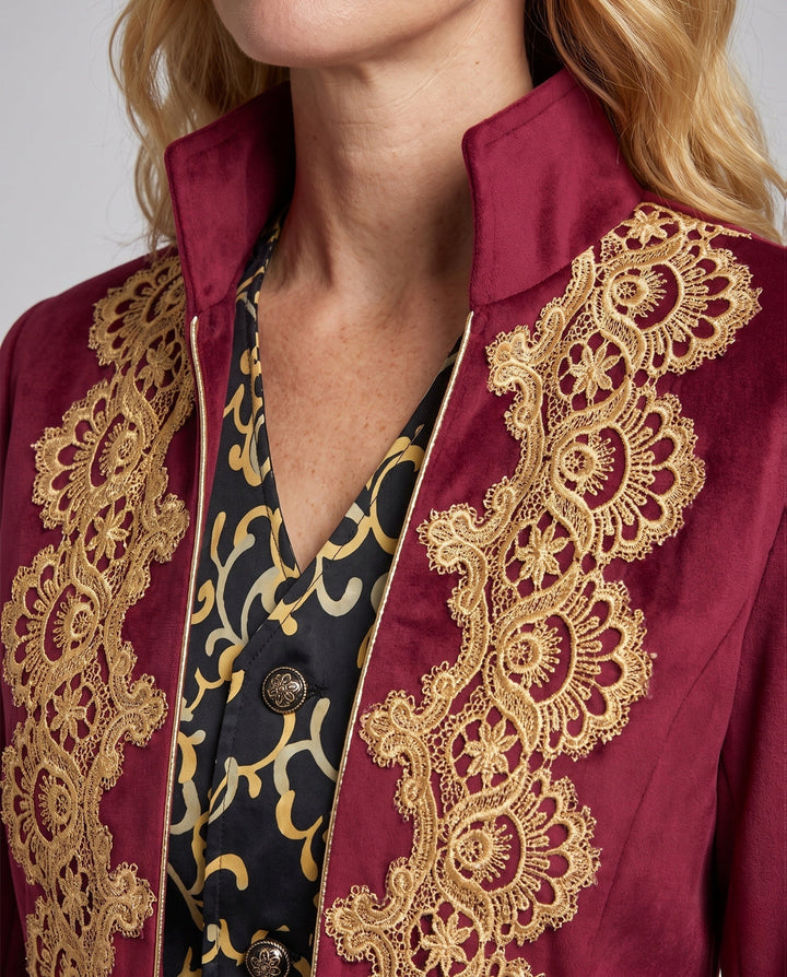 Damska elegancka Gala kurtka z intricate Gold Pattern Lumaza