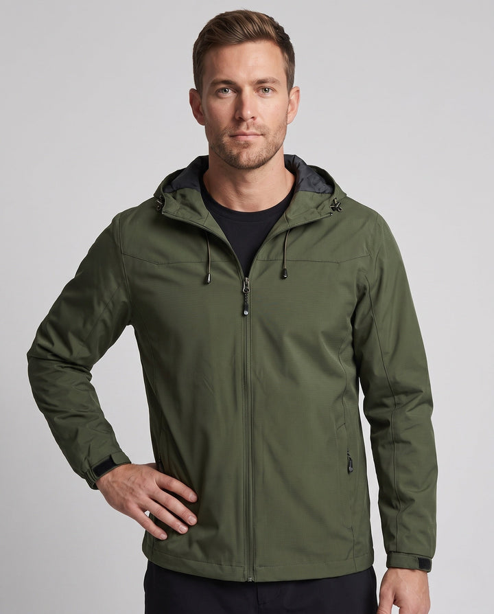 Męska lekka funkcjonalne kurtka outdoorowa z kapturem, Multi-warstwa softshell i Hidden zamkiem