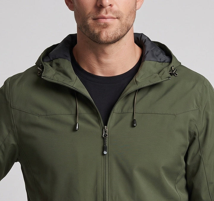 Męska lekka funkcjonalne kurtka outdoorowa z kapturem, Multi-warstwa softshell i Hidden zamkiem