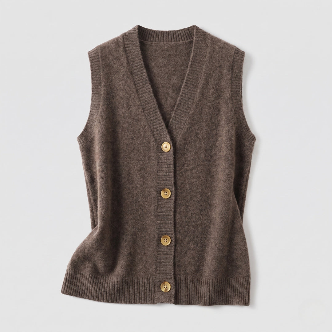 Damskie Sleeveless Mieszanka myłny Dzianina Kamizelka z V-Neck i Listwa guzikowa