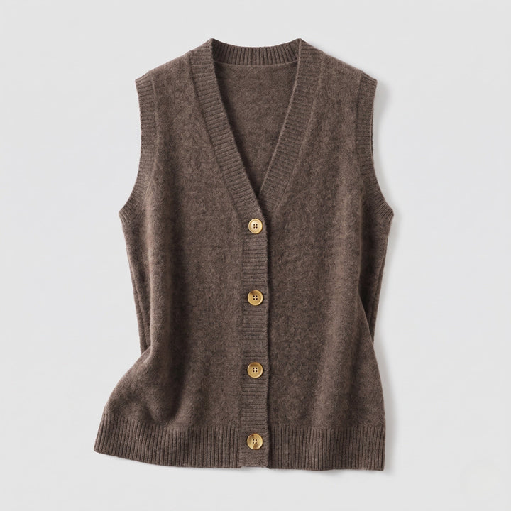 Damskie Sleeveless Mieszanka myłny Dzianina Kamizelka z V-Neck i Listwa guzikowa